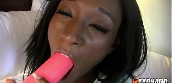 trendsBlack Gazelle Doing her horny morning routine with her huge pink toy